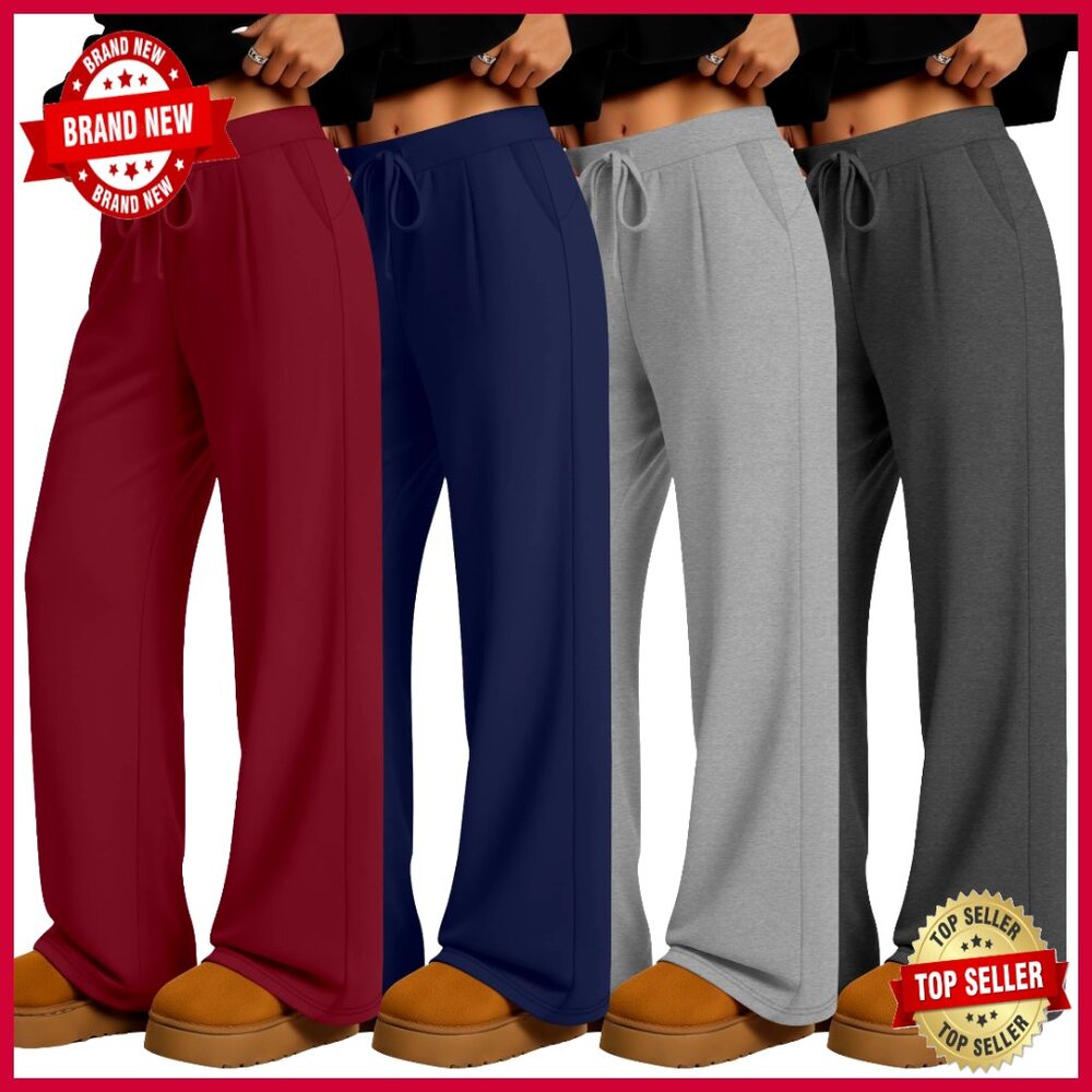 4 Pack Wide Leg Lounge Pants With Pockets Drawstring Workout Sweatpants